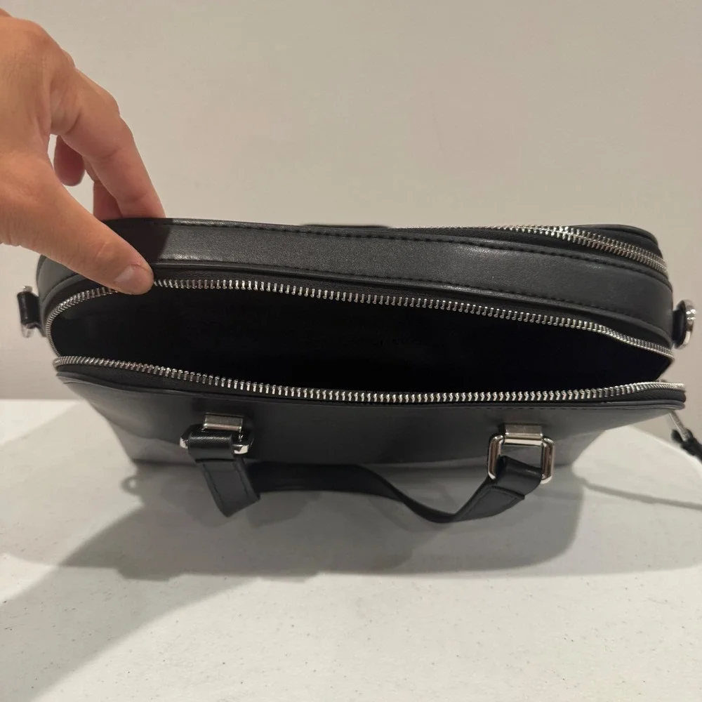 Calvin Klein Jasper Double Compartment Satchel Crossbody Bag Black Grey Career